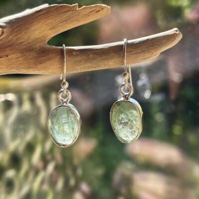 Earrings with green kyanite