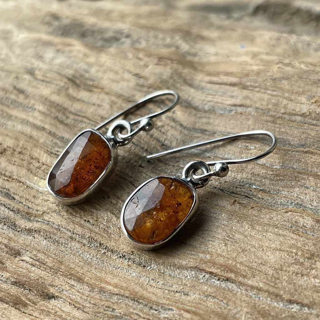 Silver earrings with orange kyanite orange gemstone