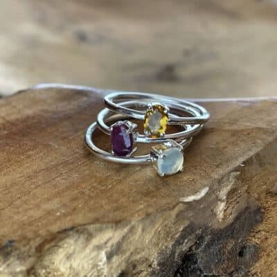 Ring trio of ethiopian opal, ruby and citrine