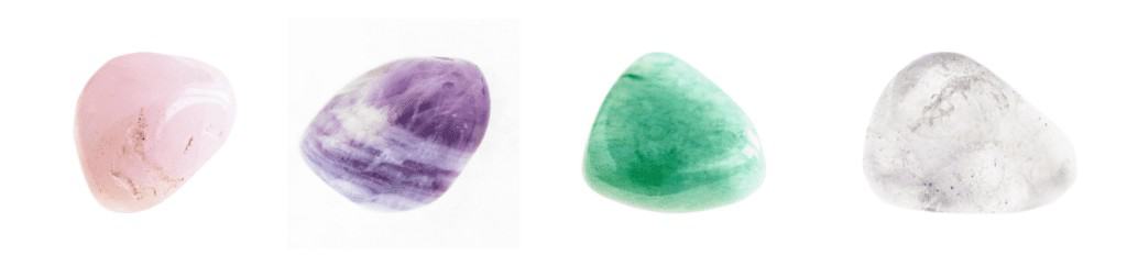 edelstenen voor baby: rozenkwarts - amethist - groene aventurijn - bergkristal