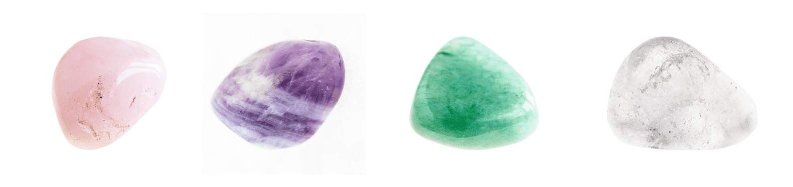 pierres précieuses pour bébé : quartz rose - améthyste - aventurine verte - cristal de quartz