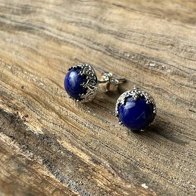 Zilveren blauwe oorknoppen lapis lazuli-1