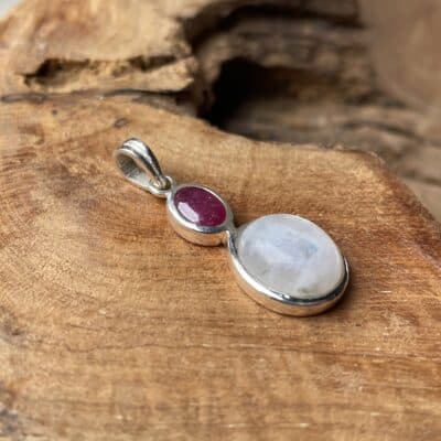 Pendant with Rainbow Moonstone and Ruby