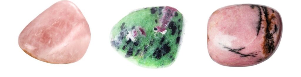 Crystals for love - rose quartz ruby in zoisite rhodonite