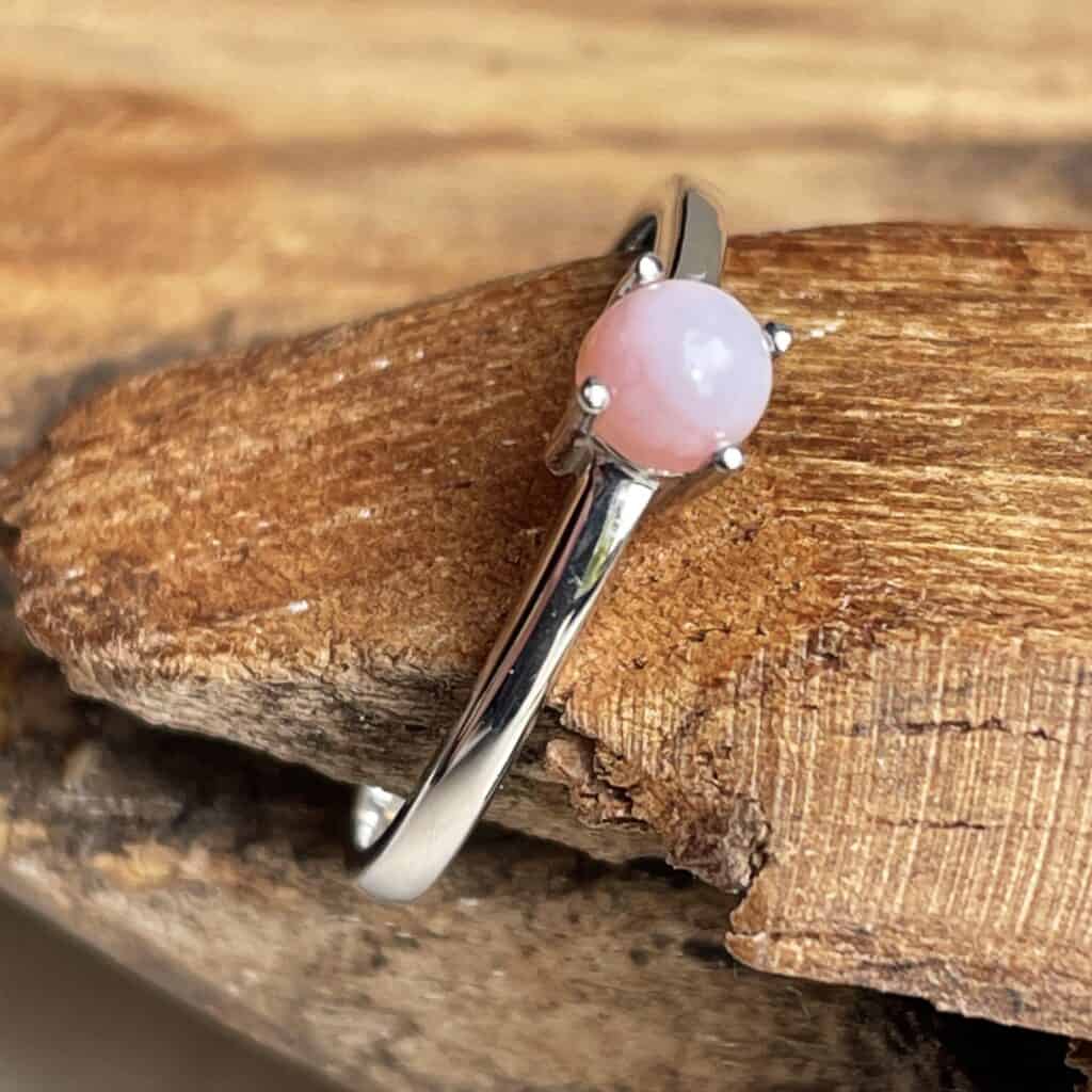 Birthstone ring October with pink opal - silver