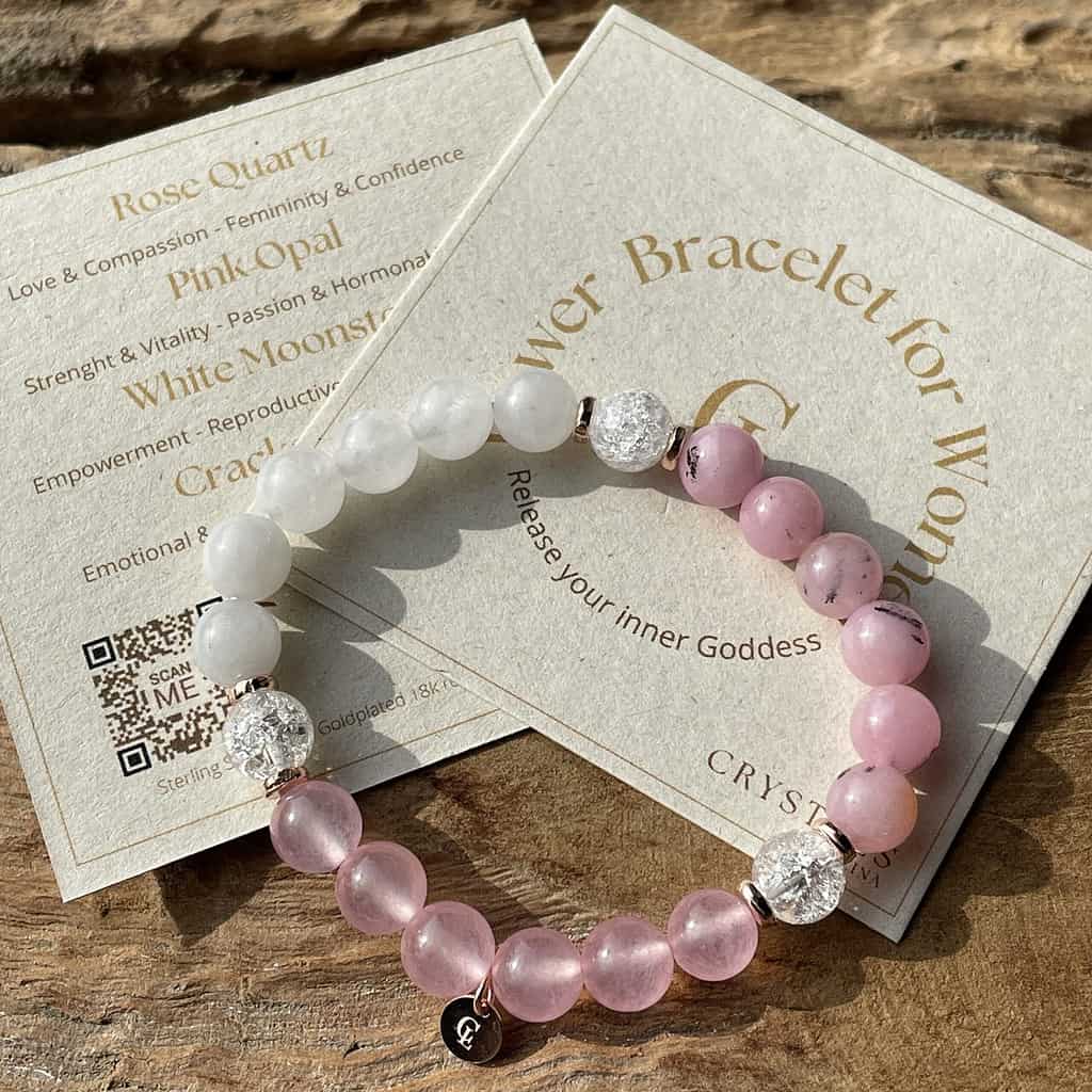Power armband voor vrouwen - fertiliteit - maansteen - rozenkwarts - opaal
