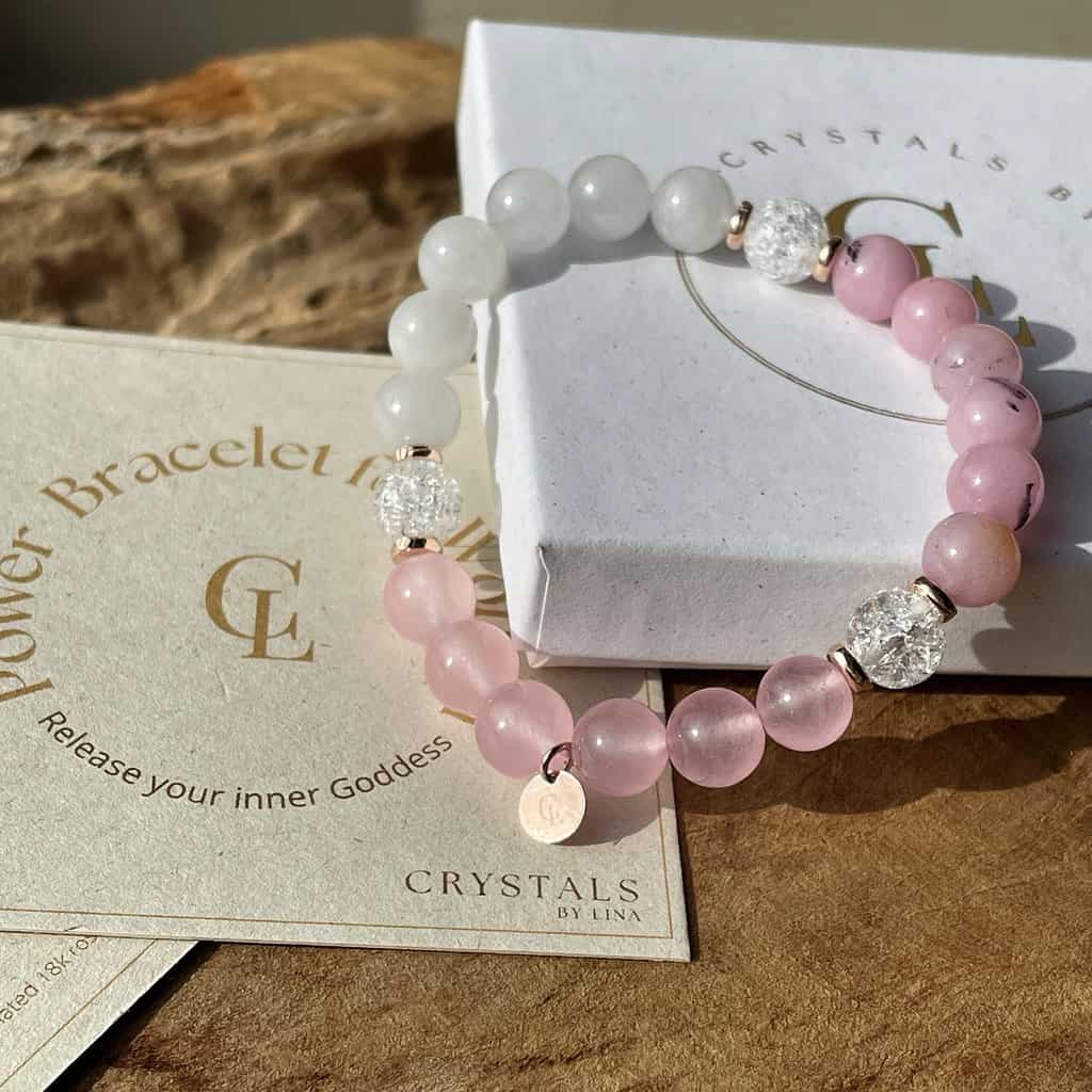 Power armband voor vrouwen - fertiliteit - maansteen - rozenkwarts - opaal- moederdag cadeau met edelstenen
