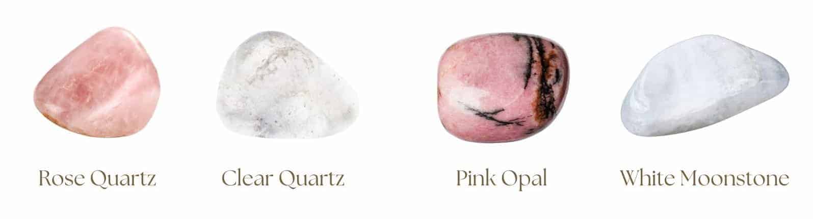 Power bracelet for women with moonstone, pink opal, clear quartz and rose quartz