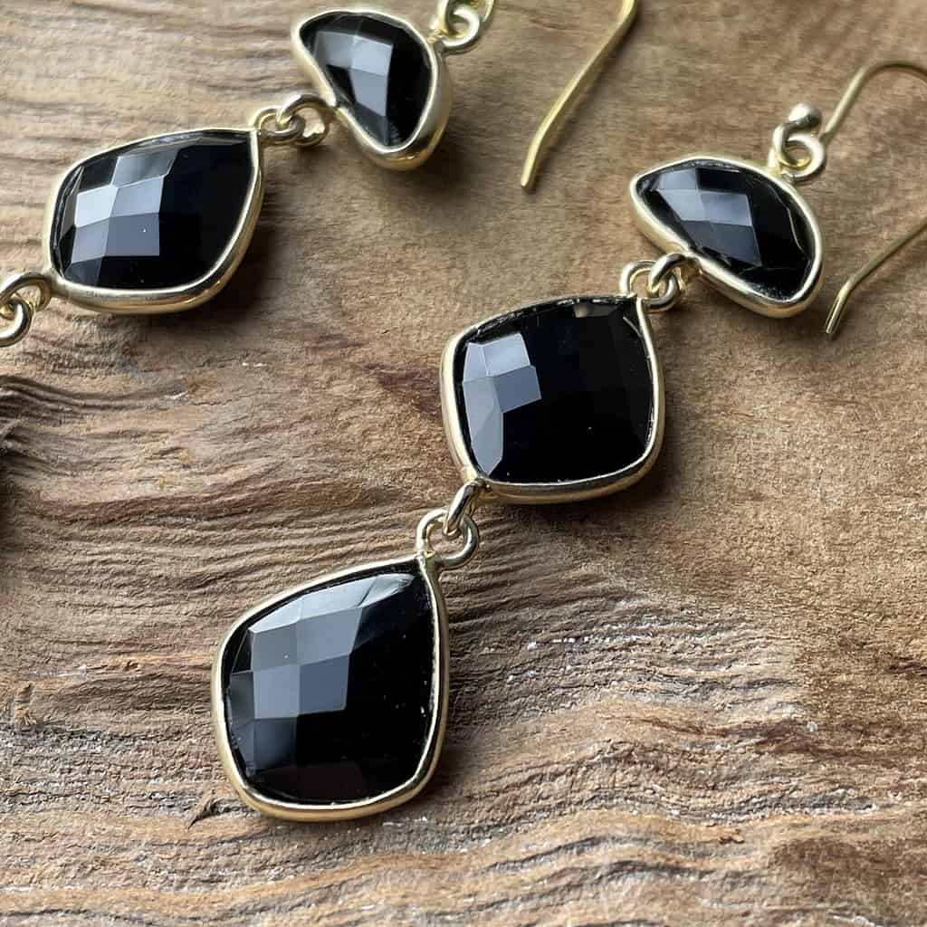 Sherazade - Gold earrings Black Onyx-black gemstone