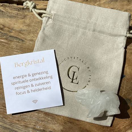 Bergkristal olifant in eco-friendly geschenkzakje (NL)